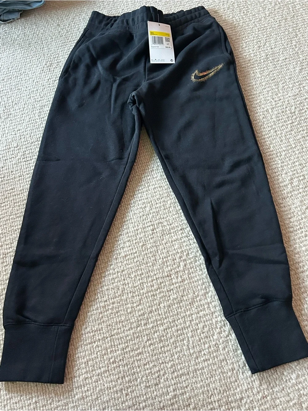 Nike Black Kids Jogger Sweatpants with Metallic Gold Swoosh
